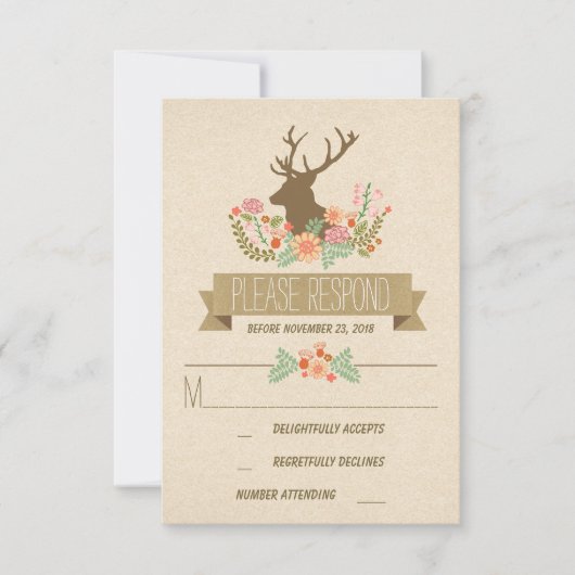鹿素朴結婚式RSVPカード 出欠カード (正面)