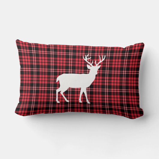 鹿素朴赤と黒の格子模様 ランバークッション (裏面)