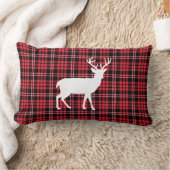 鹿素朴赤と黒の格子模様 ランバークッション (ブランケット)
