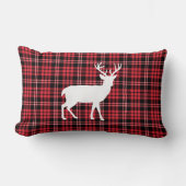 鹿素朴赤と黒の格子模様 ランバークッション (正面)
