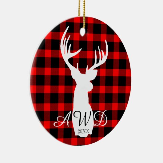 鹿素朴赤バッファロープレイド セラミックオーナメント (右)