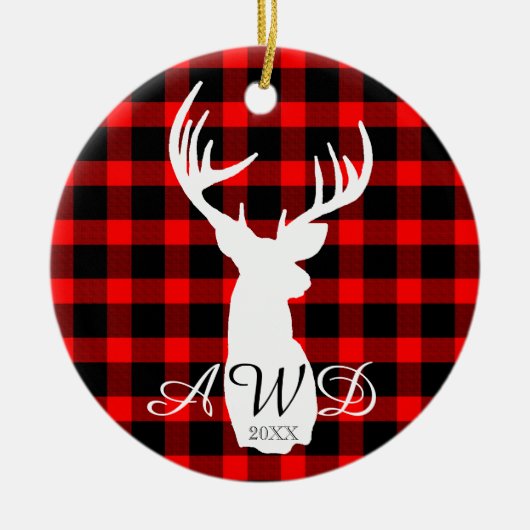 鹿素朴赤バッファロープレイド セラミックオーナメント (正面)