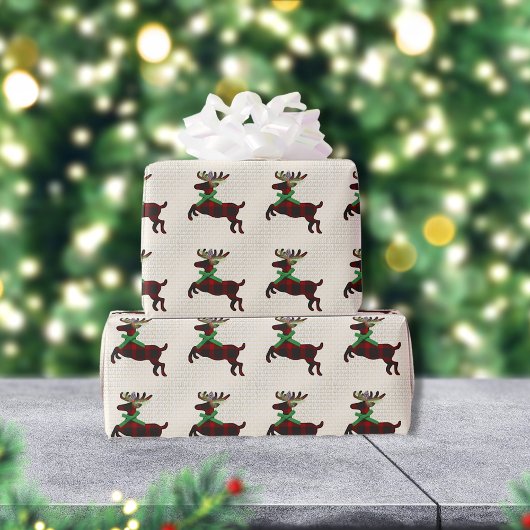 鹿素朴赤ボホ模様 ラッピングペーパー