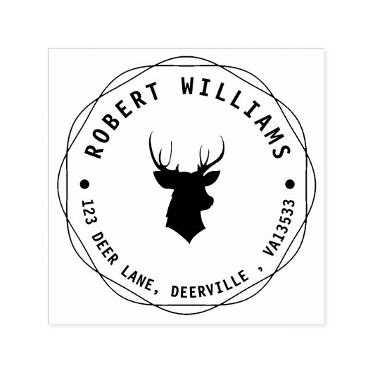 鹿素朴頭の牡鹿と差出人住所 セルフインキングスタンプ (デザイン)