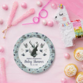 鹿素朴頭ブルーフローラガールベビーシャワー ペーパープレート (パーティー)