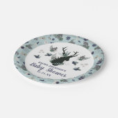 鹿素朴頭ブルーフローラガールベビーシャワー ペーパープレート (アングル)