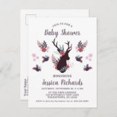 鹿素朴頭マウヴフローラガールベイビーシャワー インビテーションポストカード (正面/裏面)