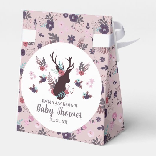 鹿素朴頭マウヴフローラガールベイビーシャワー フェイバーボックス (裏面サイド)