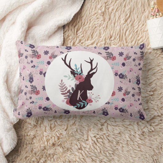 鹿素朴頭マウヴフローラモノグラムイニシャル ランバークッション (ブランケット)