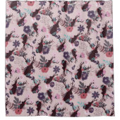 鹿素朴頭メイブピンクフローラトレンディーパターン シャワーカーテン (正面)