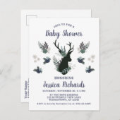 鹿素朴頭青フローラ赤モダンちゃんシャワー インビテーションポストカード (正面/裏面)