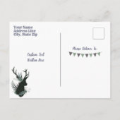 鹿素朴頭青フローラ赤モダンちゃんシャワー インビテーションポストカード (裏面)