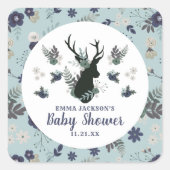 鹿素朴頭青フローラ赤モダンちゃんシャワー スクエアシール (正面)