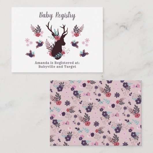 鹿素朴頭Mauve女の子ベビーシャワーレジストリ エンクロージャーカード (正面/裏面)
