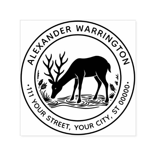 鹿素朴飲料水ファミリー名日付Est セルフインキングスタンプ (デザイン)