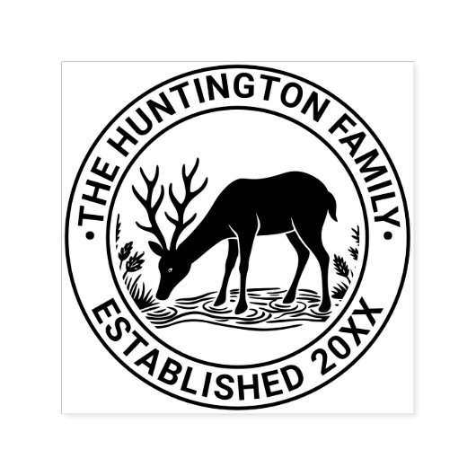 鹿素朴飲料水ファミリー名日付Est セルフインキングスタンプ (デザイン)