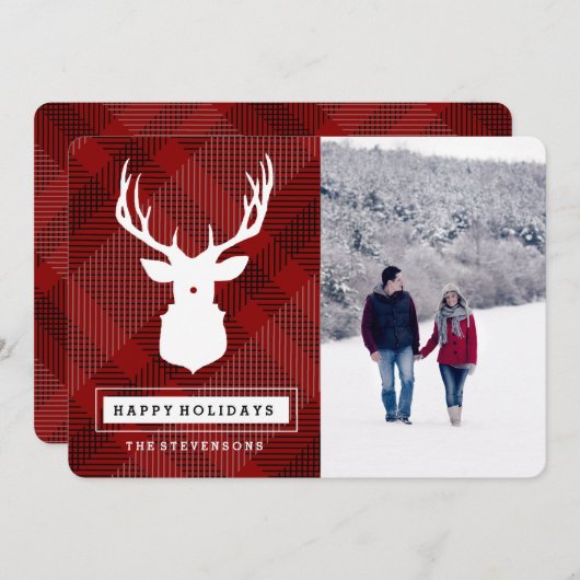 鹿素朴 | 格子模様の休日の写真カード シーズンカード (正面/裏面)