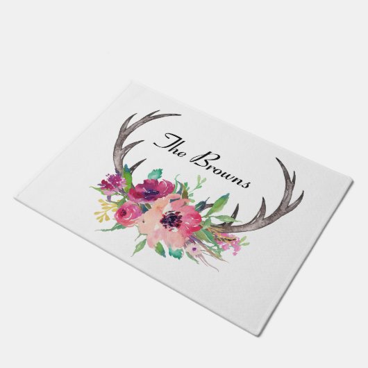 鹿素朴〔雄ジカの〕枝角と名前をカスタムする ドアマット (アングル)