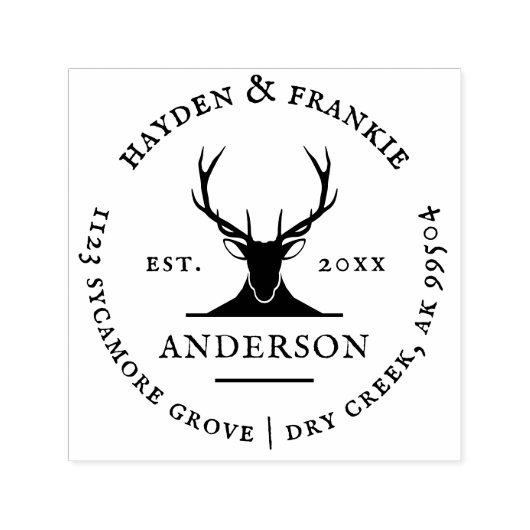 鹿素朴〔雄ジカの〕枝角カップルヴィンテージ差出人住所 セルフインキングスタンプ (デザイン)