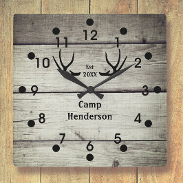 鹿素朴〔雄ジカの〕枝角キャビン壁時計 スクエア壁時計