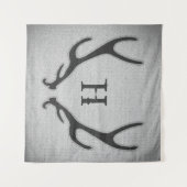 鹿素朴〔雄ジカの〕枝角グレイフェイクバーラップテクスチャ タペストリー (正面(横))