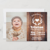 鹿素朴〔雄ジカの〕枝角バーンドウッド誕生のお知らせ 招待状 (正面)