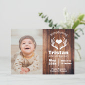 鹿素朴〔雄ジカの〕枝角バーンドウッド誕生のお知らせ 招待状 (スタンド正面)