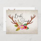 鹿素朴〔雄ジカの〕枝角フローラブライダルシャワー インビテーションポストカード (正面/裏面)