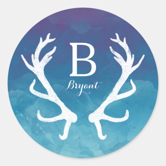 鹿素朴〔雄ジカの〕枝角モノグラムブルーウォーター色 ラウンドシール (正面)