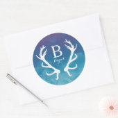 鹿素朴〔雄ジカの〕枝角モノグラムブルーウォーター色 ラウンドシール (封筒)