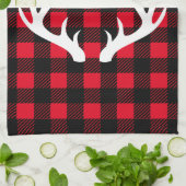 鹿素朴〔雄ジカの〕枝角&バッファローチェックプライド キッチンタオル (折り畳み)