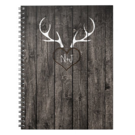 鹿素朴〔雄ジカの〕枝角&彫刻ハート結婚ズ ノートブック