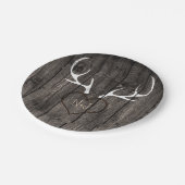 鹿素朴〔雄ジカの〕枝角&彫刻ハート結婚ズ ペーパープレート (アングル)