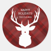 鹿素朴 | RED PLAID |休日スタイリッシュのシール ラウンドシール (正面)