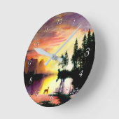 鹿絵を描アアットドーンラウンドクロック ラウンド壁時計 (傾斜)