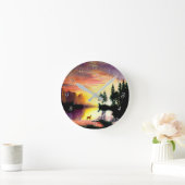 鹿絵を描アアットドーンラウンドクロック ラウンド壁時計 (ホーム)