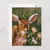鹿絵画の ポストカード (正面/裏面)
