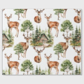 鹿自然ワイルドライフホリデークリスマス ラッピングペーパー (フラット)