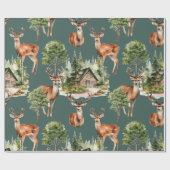 鹿自然ワイルドライフ素朴ホリデークリスマス ラッピングペーパー (フラット)