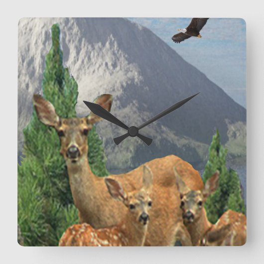 鹿芸術  スクエア壁時計 (正面)