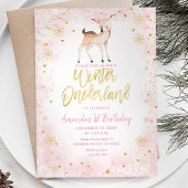 鹿赤面ピンクウィンターオネダーランド誕生日 招待状