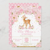 鹿赤面フローラバースデーパーティーガール 招待状 (正面/裏面)