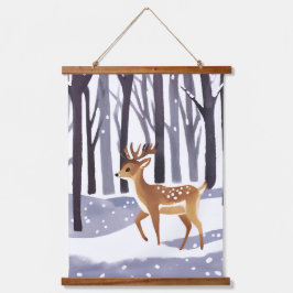 鹿雪の森の冬のクリスマスホリデー 吊り下げ型タペストリー