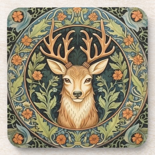 鹿顔インフローラヴィンテージデザイン コースター (正面)
