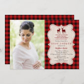 鹿魅力的赤バッファローのプレイド写真ベビーシャワー 招待状 (正面/裏面)