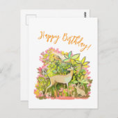 鹿、ウサギ、鳥の友達の絵画 ポストカード (正面/裏面)