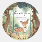 鹿　ウッドランド　ベイビーシャワー　クラシック　ラウンド　ステッカー ラウンドシール (正面)