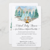 鹿 クマ 水彩 森 仮想 ベビーシャワー 招待状 (正面/裏面)