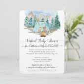 鹿 クマ 水彩 森 仮想 ベビーシャワー 招待状 (スタンド正面)