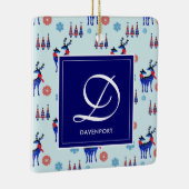 鹿、クリスマスツリー、モノグラム付き雪片 セラミックオーナメント (右)